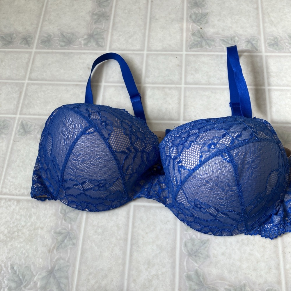Torrid Curve Cobalt Blue Lace Push Up‎ Plunge Lace Bra Sz 44D Sexy Comfort